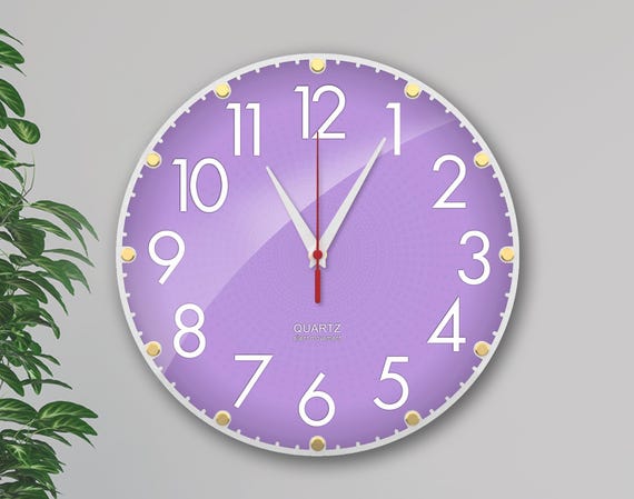Purple Wall Clock, 12 Inch Silent Clock, Purple Room Decor, Aesthetic Wall Art, Lavender Home Decor, Housewarming Gift, Non Ticking
