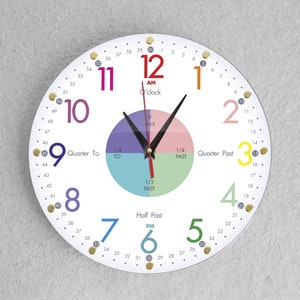 Educational Telling Time Wall Clock, Color Coded Easy to Read Dial, 12-inch Silent Clock for Homeschool Classroom or Kids Bedroom