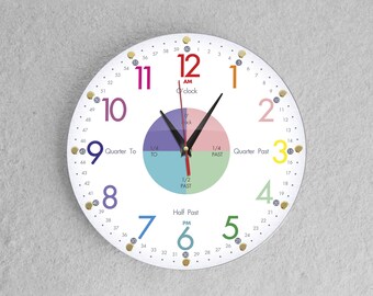 Easy to Read Teaching Large Clock 12 inch Silent Movement, Analog Learning Clock for Kids, Perfect Room & Wall Decor for Classrooms, School.