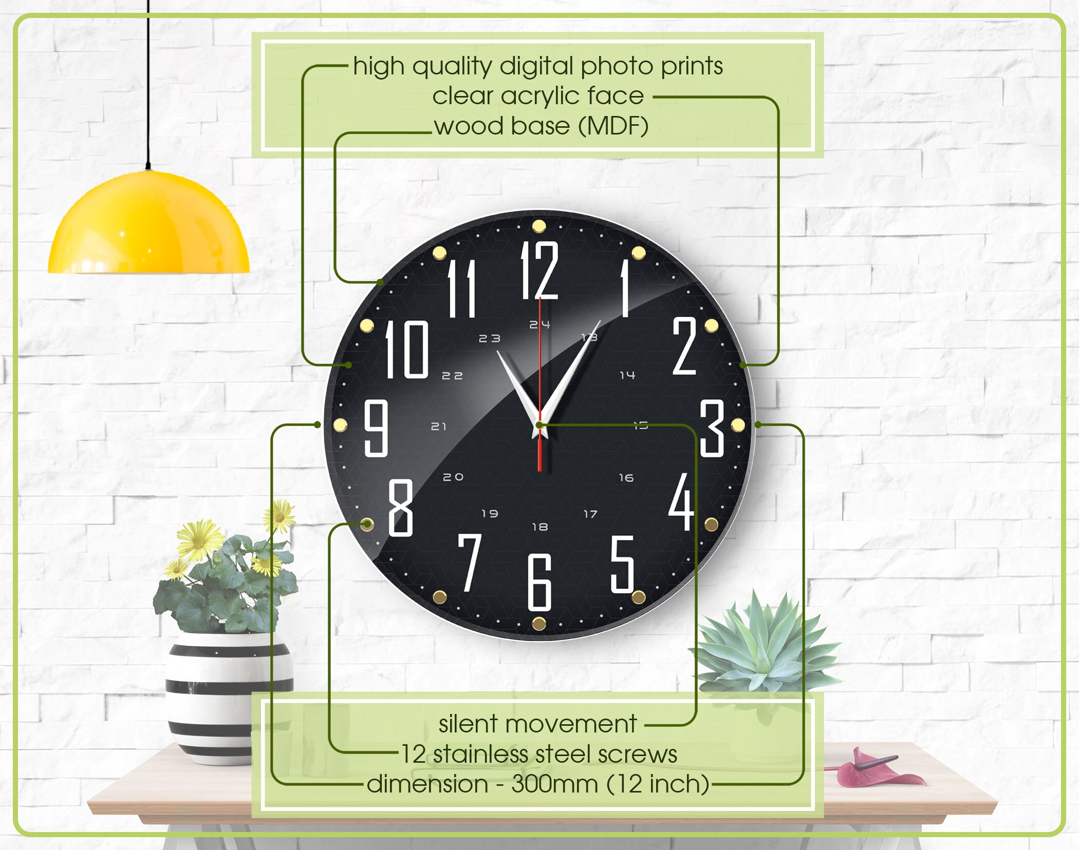 Black Non-Ticking Wall Clock silent wall clock Living Room | Etsy