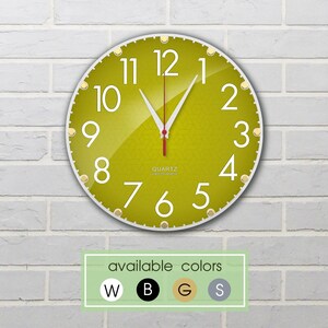 Olive Green Wall Clock, 12 Inch Silent Clock, Sage Green Decor, Earthy Boho Home Decor, Neutral Wall Art, Non Ticking, Organic Modern Clock image 2