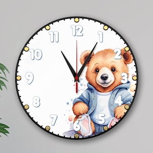 Teddy Bear Wall Clock - Silent Analog Timepiece, Perfect for Kids&#39; Room, Perfect Room & Wall Decor for Classrooms, School Kid Nursery Room.