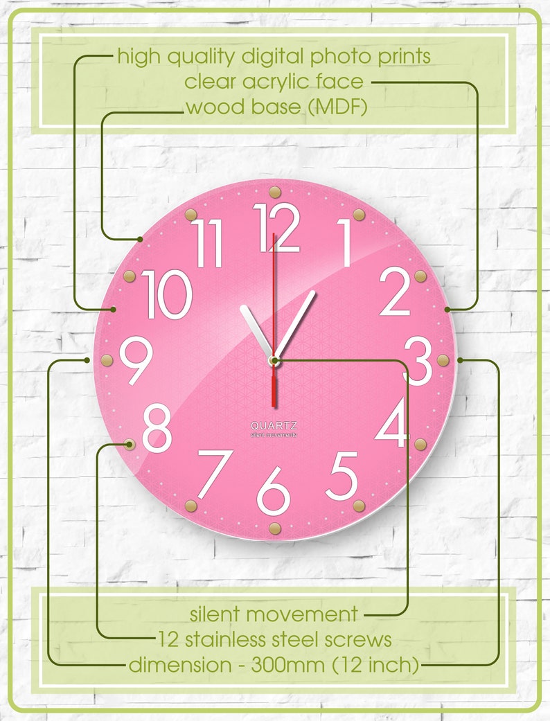 Pink NonTicking Wall Clock silent wall clock Living Room Etsy