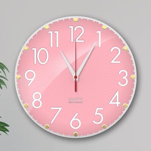 Pink Non-Ticking Wall Clock, silent wall clock, pastel pink living room clock, bedroom, kitchen, school, office large clock, modern clock