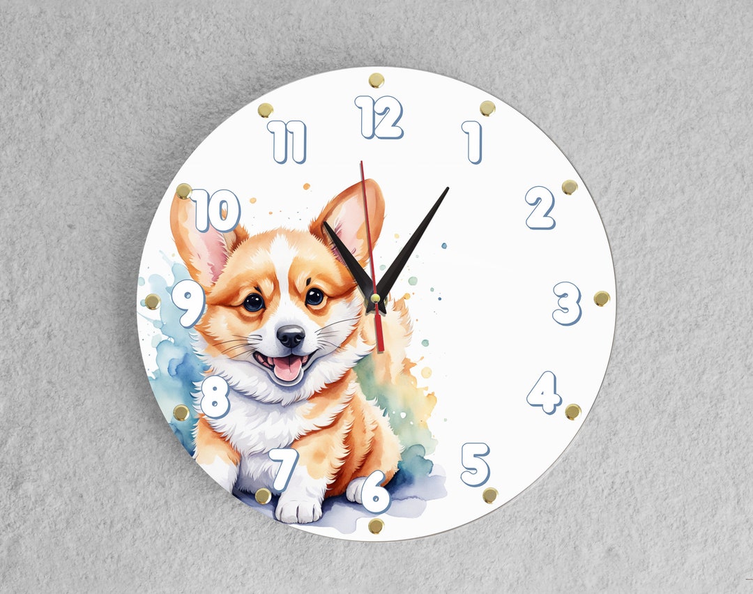 Cute Baby Corgi Wall Clock in Silent Movement, Analog Clock Dog for ...