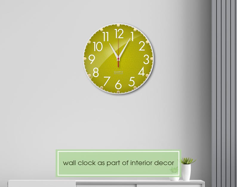 Olive Green Wall Clock, 12 Inch Silent Clock, Sage Green Decor, Earthy Boho Home Decor, Neutral Wall Art, Non Ticking, Organic Modern Clock image 9