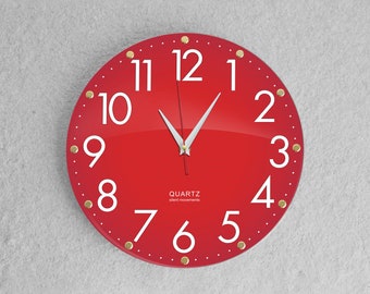 Red colors  living room clock, 12 Inch modern wall clock silent Non-Ticking quartz Sweep Decorative Battery Operated Wall Clocks for Home