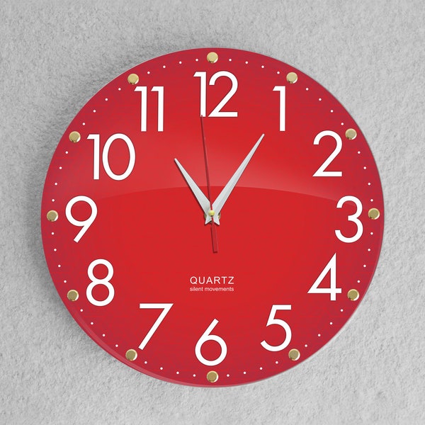 Horloge de salon aux couleurs rouges, horloge murale moderne de 12 pouces silencieuse, horloges murales décoratives à piles à balayage à quartz pour la maison