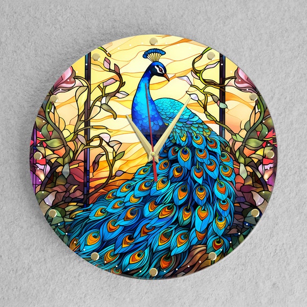 Pfau Wanddekor mit Stille Uhr Wohnkultur, Küchendeko, Vogel Wanduhr, einzigartige Wanduhr, bestes Geschenk stille Uhr, Geschenk für Mutter