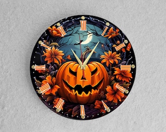 Unique Halloween Pumpkin Wall Clock - Large 12" Silent Clock for Indoor Decor Halloween pumpkin wall clock, Halloween gifts for children