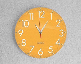 Orange wall clock, 12 inch Non-Ticking Wall Clock, silent wall clock, living room clock, bedroom, kitchen, home decor trends, modern clock