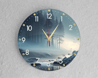 Forest Wall Clock, Silent Non Ticking, Nature Wall Art, Pine Tree Decor, Rustic Cabin Gift, Woodland Timepiece, Modern Landscape