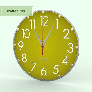 Olive Green Wall Clock, 12 Inch Silent Clock, Sage Green Decor, Earthy Boho Home Decor, Neutral Wall Art, Non Ticking, Organic Modern Clock Silver