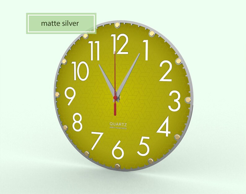 Olive Green Wall Clock, 12 Inch Silent Clock, Sage Green Decor, Earthy Boho Home Decor, Neutral Wall Art, Non Ticking, Organic Modern Clock Silver