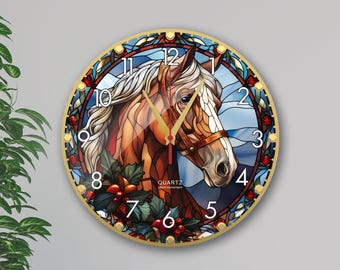 Stained Glass Style Horse Wall Clock, Silent Acrylic Clock