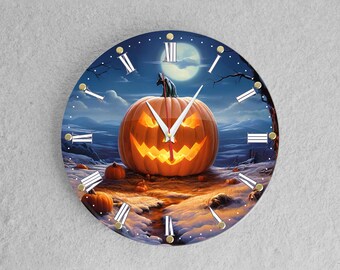Halloween decorations for indoor pumpkin wall clock, unique Halloween gifts for children, large 12" clock, silent movement, autumn decor.