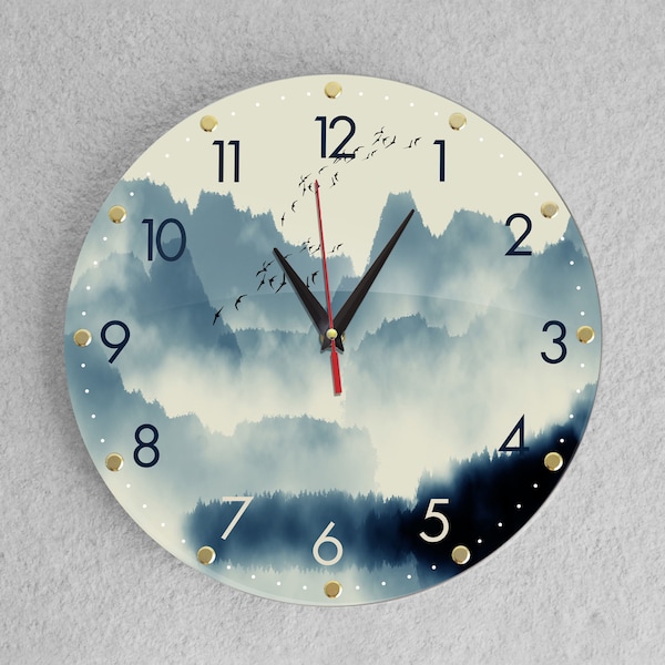 Japanese watercolor style Wall Clock: Experience Tranquility and Elegance in Every Tick| 12" silent clock for living or bedroom, best gift