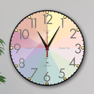 Telling Time Teaching Clock Kids Room, Simple Wall Clock Time Clock Educational Clock, Modern Clock, Perfect Educational Tool for Homeschool
