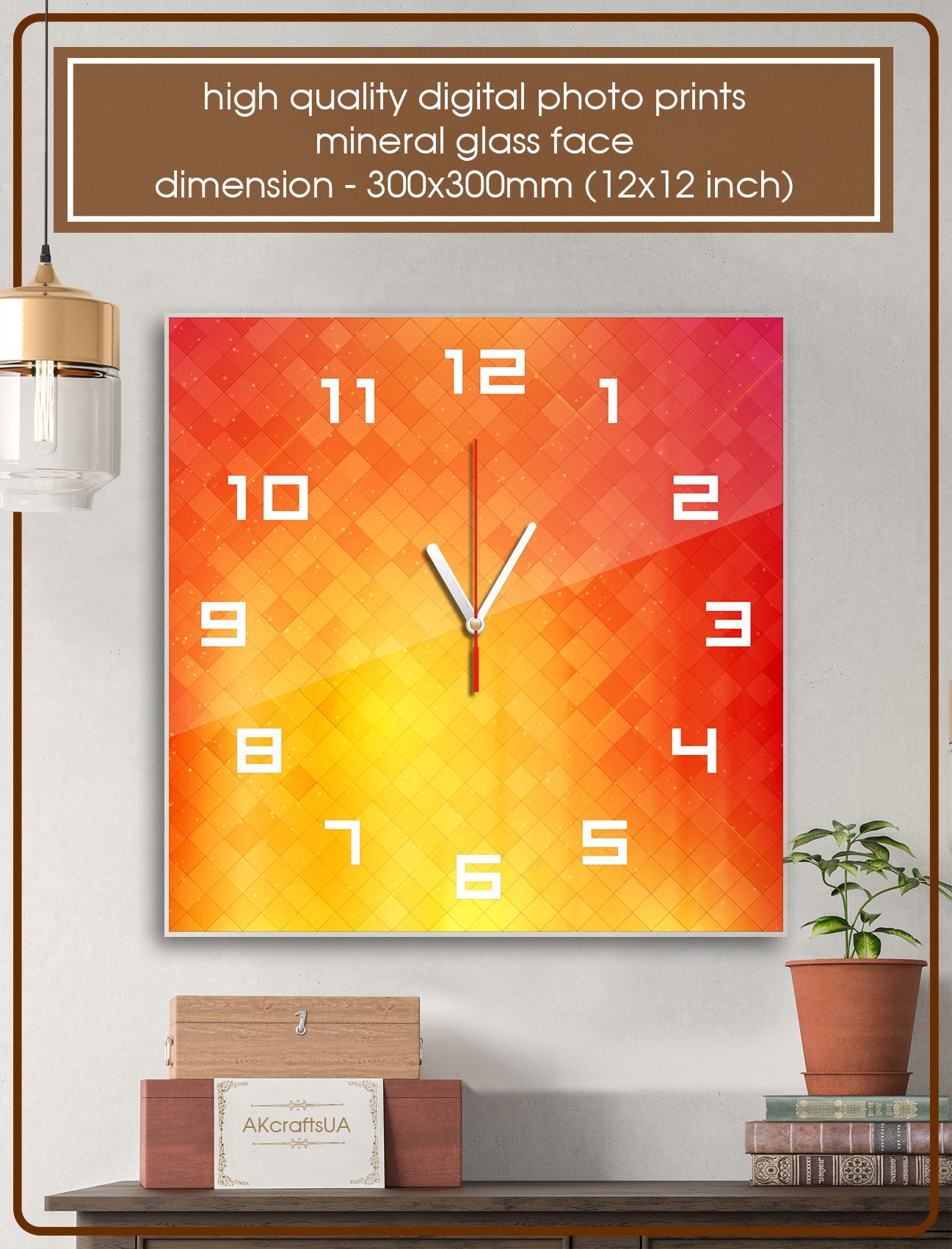 Polygon Art clock wall glass clock red wall clock modern Etsy