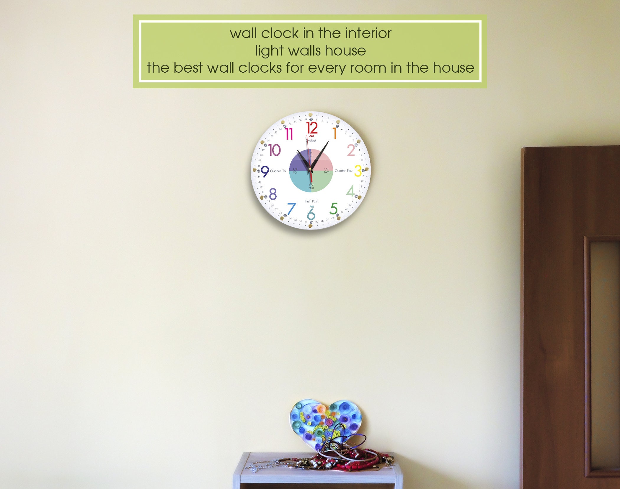 Educational Telling Time Wall Clock, Color Coded Easy to Read Dial, 12 ...