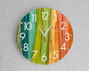 Colorful wall clock for sewing shop, fabric stores clock with numbers, Colorful unique wall clock, large wall clock, silent clock, 12-inch.