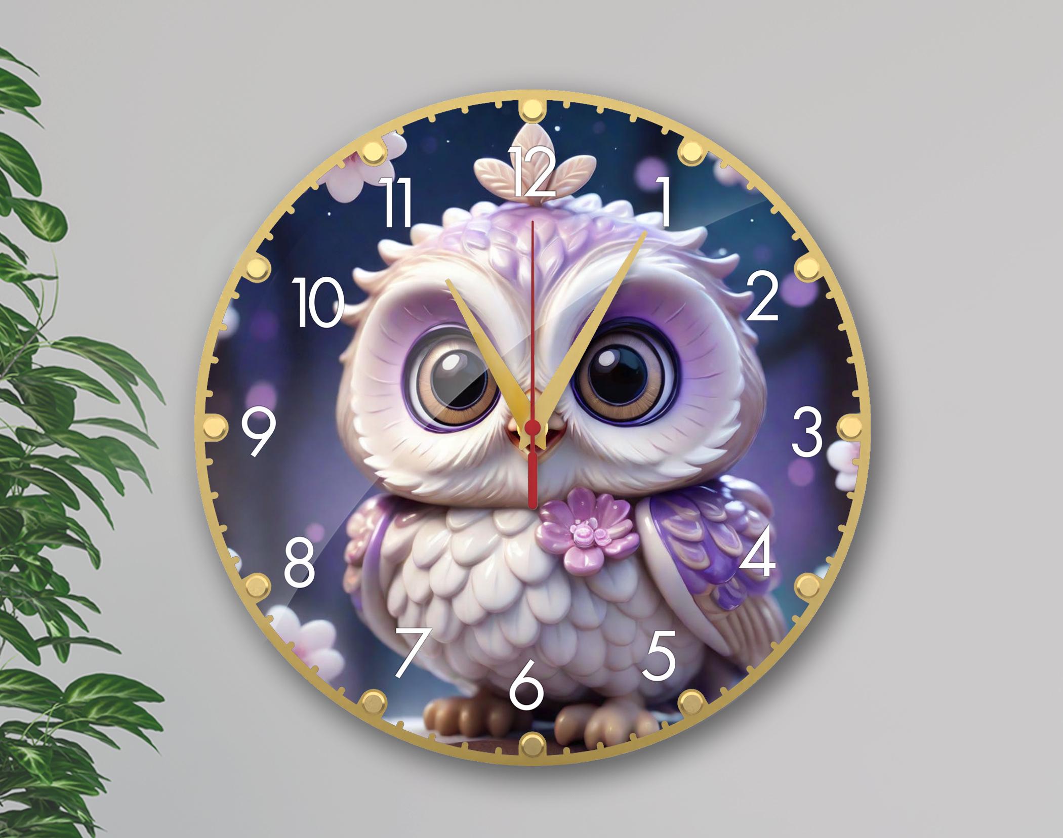 Watercolor Owl Wall Clock: Silent, Vibrant Kid's Room Decor