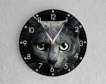 Black Cat Wall Clock, 12-inch Silent Timepiece, Unique Gift for Cat Mom, Non-Ticking Home Decor for Bedroom, Office or Living Room