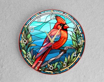 Red Cardinal Acrylic Wall Clock: Silent Movement, Nursery Decor