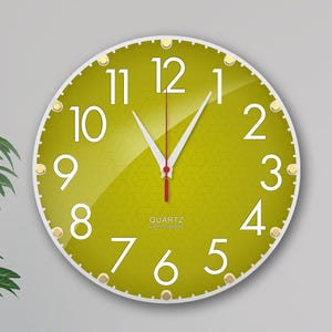 Olive Green Wall Clock, 12 Inch Silent Clock, Sage Green Decor, Earthy Boho Home Decor, Neutral Wall Art, Non Ticking, Organic Modern Clock image 1
