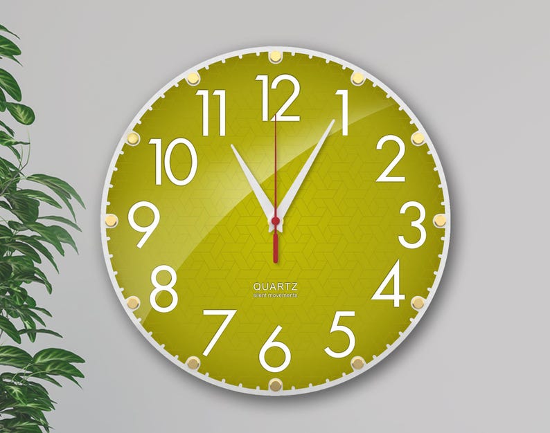 Olive Green Wall Clock, 12 Inch Silent Clock, Sage Green Decor, Earthy Boho Home Decor, Neutral Wall Art, Non Ticking, Organic Modern Clock image 1