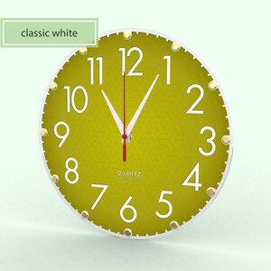 Olive Green Wall Clock, 12 Inch Silent Clock, Sage Green Decor, Earthy Boho Home Decor, Neutral Wall Art, Non Ticking, Organic Modern Clock White
