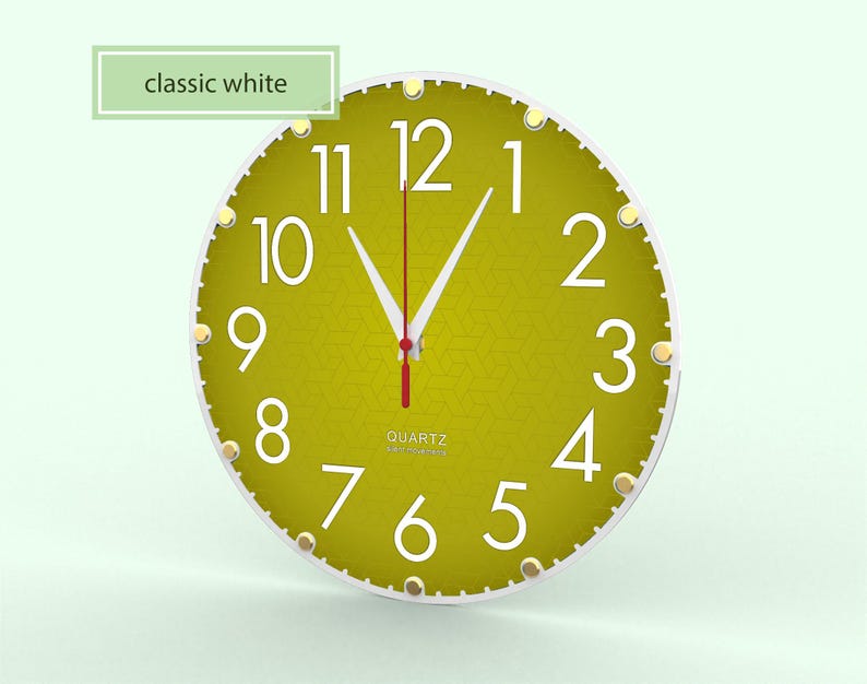 Olive Green Wall Clock, 12 Inch Silent Clock, Sage Green Decor, Earthy Boho Home Decor, Neutral Wall Art, Non Ticking, Organic Modern Clock White