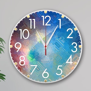 Wall Clock Non Ticking 12 inch Colorful, Numbers Bright Color Dial Face Wall Clock for Kitchen/Living Room/Bedroom/Office, large wall clock.