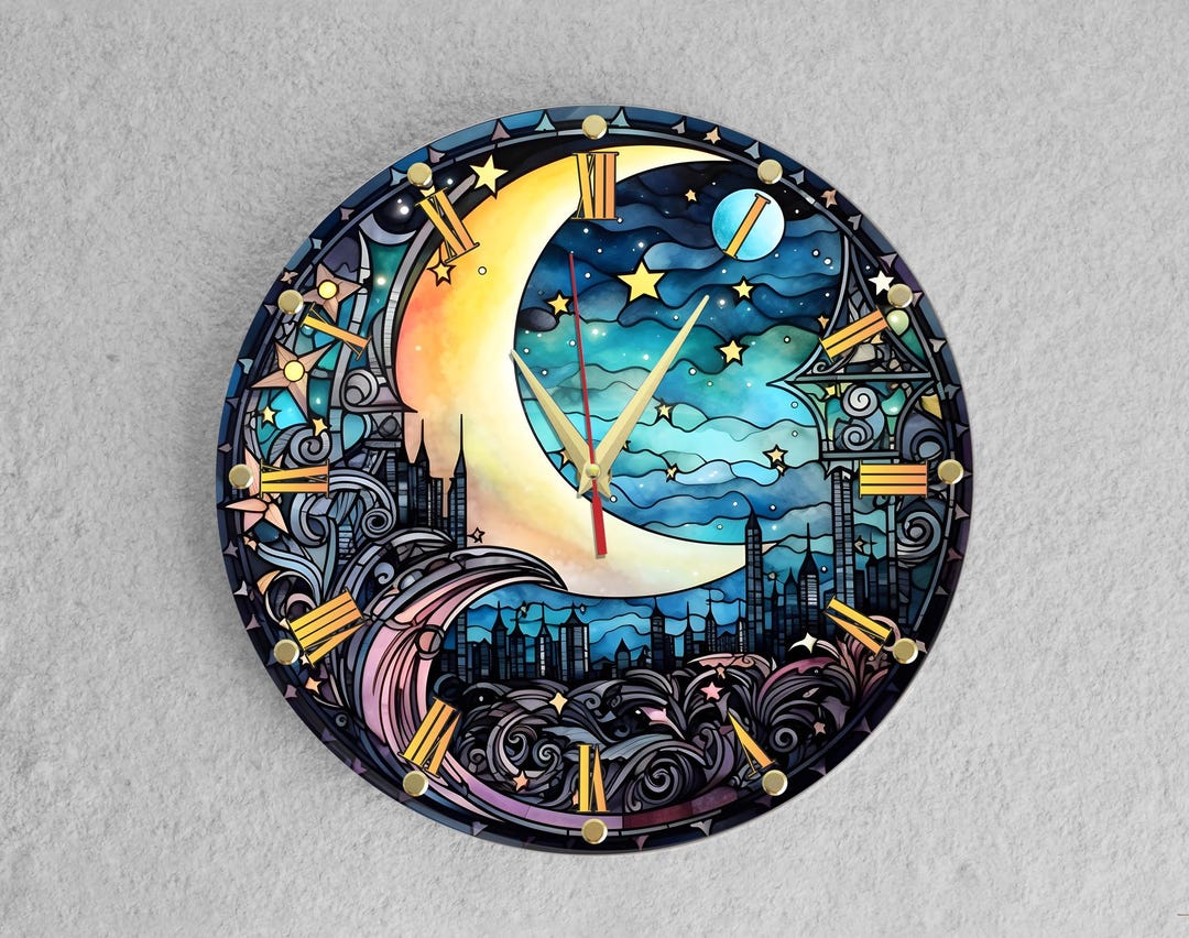 Art Nouveau Moon Wall Clock: Celestial Kitchen Decor - Etsy