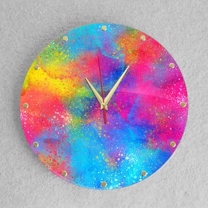 Colorful wall clock, Happy holi wall clock, acrylic clock, unique gift, unique wall clock, large wall clock, silent clock, Non Ticking clock