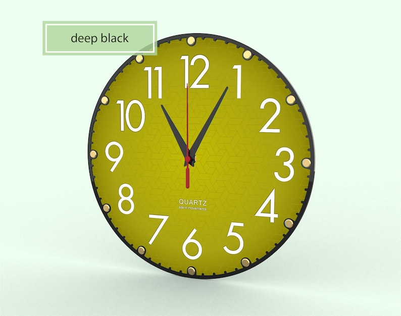 Olive Green Wall Clock, 12 Inch Silent Clock, Sage Green Decor, Earthy Boho Home Decor, Neutral Wall Art, Non Ticking, Organic Modern Clock Black