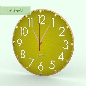 Olive Green Wall Clock, 12 Inch Silent Clock, Sage Green Decor, Earthy Boho Home Decor, Neutral Wall Art, Non Ticking, Organic Modern Clock Gold