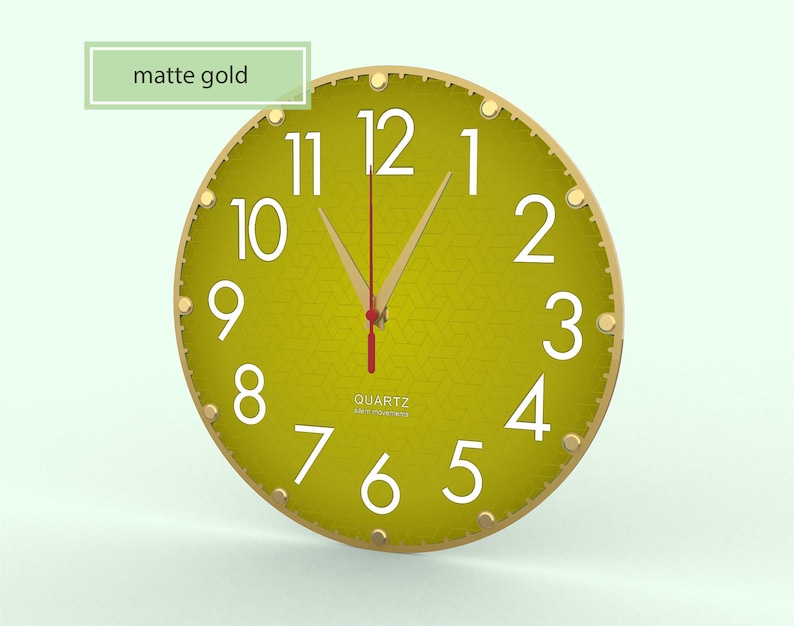 Olive Green Wall Clock, 12 Inch Silent Clock, Sage Green Decor, Earthy Boho Home Decor, Neutral Wall Art, Non Ticking, Organic Modern Clock Gold