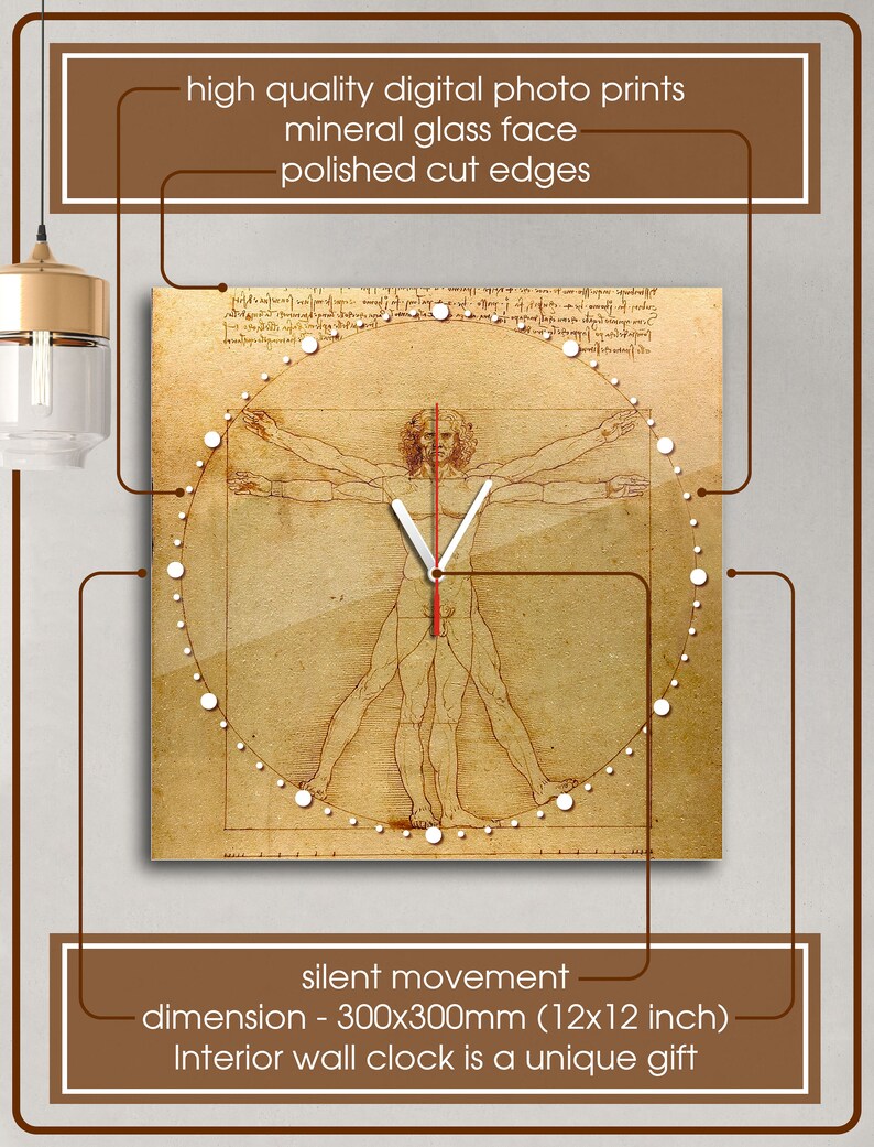 Leonardo da Vinci wall clock Homo vitruvianus wall clock at Etsy