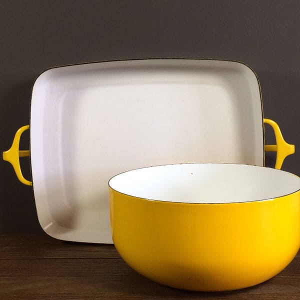 Yellow Dansk Kobenstyle Extra Large Bakeware Pan and Rare Mixing Bowl Set / Ultimate Danish Modern Bakeware / Iconic Yellow Enamel Cookware