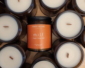 M.I.L.F. (Man I Love Fall), Soy Wood Wick Candle, Fall Candle, Gifts for Her, Gifts for Him, Funny Quote Candle
