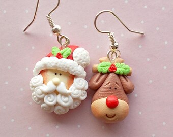 Christmas Earrings - Holiday Earrings - Rudolph Earrings - Xmas Silver Earrings - Christmas Jewellery - Christmas Gift