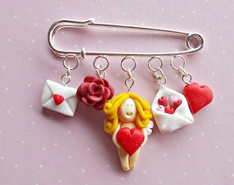 Valentine's Brooch - Valentines Pin - Cupid Brooch - Heart Pin - Valentine's Day Gifts -