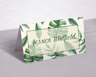 Place Cards Palm Leaf Print Printable | Bridal Shower Baby Shower Dinner Placecards | Food Labels Tent | DIY Instant Download Customizable