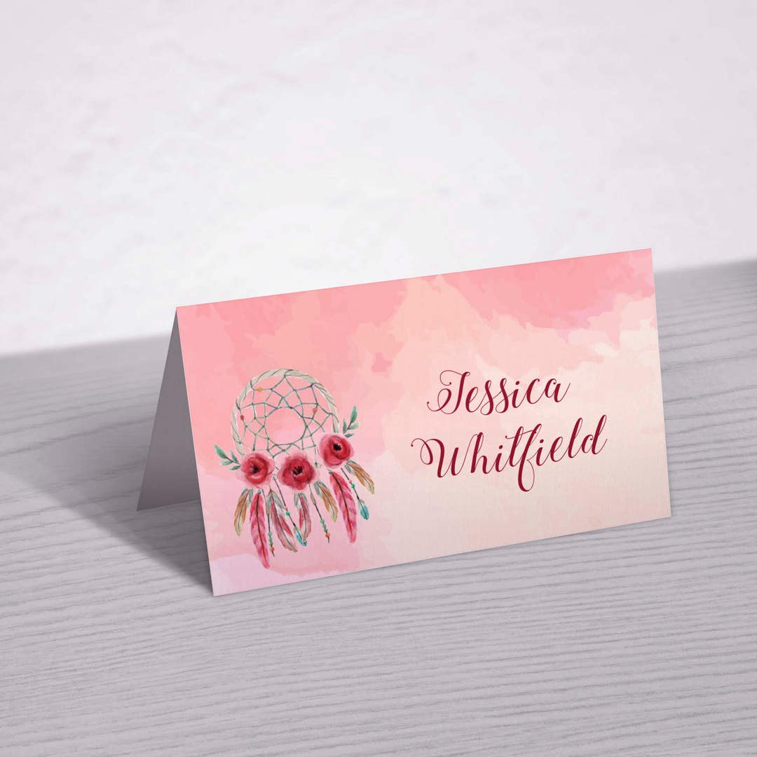 Place Cards Watercolor Dreamcatcher Printable Bridal Shower Baby Shower ...