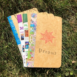 Disney park map notebook-DREAMS, hand stamped, upcycled, and customizable - set of two