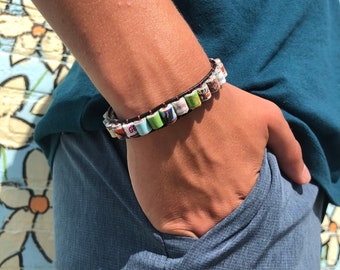 Handmade Disney Park Map Paper Bead Bracelet, Upcycled Quilled Jewelry