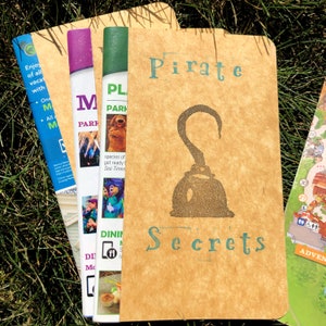 Disney park map notebook-PIRATE SECRETS, hand stamped, upcycled, and customizable - set of two