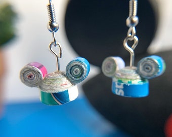 Disney upcycled park map dangle earrings, a must have Disney accessory for the parks