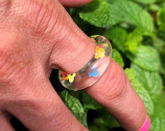 Disney mickey mouse icon resin ring, handcrafted gift and park accessory